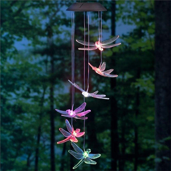 Solar Mobile LED Light Color Changing Wind Chimes Dragonfly Pendant