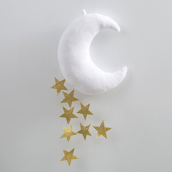 Nursery Style White Pink Moon Cloud And Star Baby Bed Mobile Hanging
